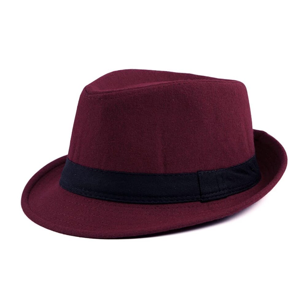 9666 Trilby Fedoras Panama Jazz Hat Short Brim Bowler Hat / Burgundy